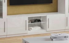 Martina White Gloss Italian TV Cabinet with LED, Central Open Glass Shelf