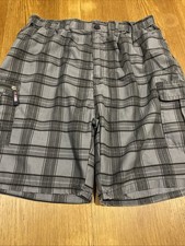 Mens Clothes size 3XL Grey Plaid Checked Elasticated Waist Cargo Shorts