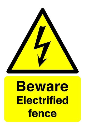 Beware electrified fence sign - beware,