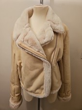 HOLLISTER Women's L/14 Suede Look Flying Jacket Cream &Faux Furfull Zip Up