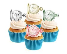 Novelty Pocket watch Mix 12 Edible Stand Up wafer paper cake toppers birthday