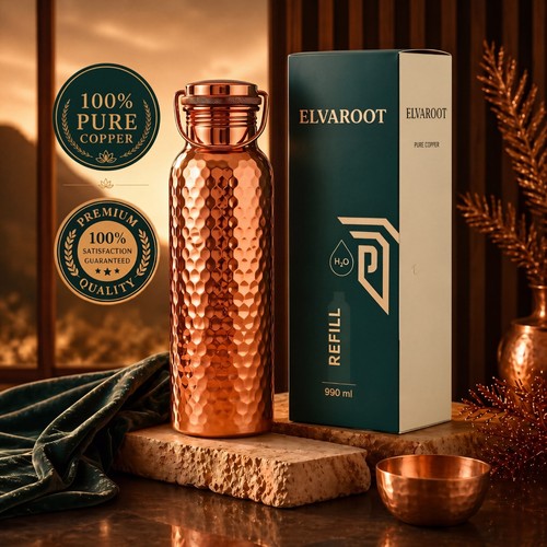 Pure copper water bottle 995ml - water,