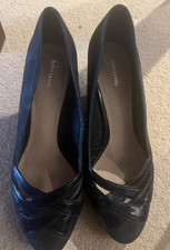 John Lewis Navy Patent Suede Wedge Slip On Shoes UK 3 EU35.5