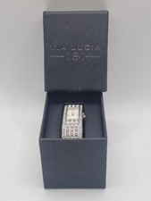 Untested Jewelled Silver Tone Spring Strap By Via Lucia 181 Boxed 21.66mm