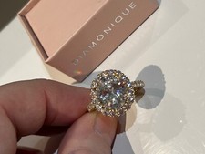 QVC Yellow Gold Plated Sterling Silver 6ct tw Diamonique Halo Cocktail Ring UK P