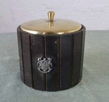 VINTAGE WOODEN BISCUIT BARREL/TEA CADDY WITH BRASS LID