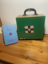 Vintage Wooden Wall Hung First Aid Box With Contents and First Aid Manual
