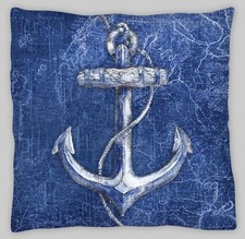 Anchor Cushion Cover 18x18 Navy Blue  Zip Nautical Maritime yacht beach