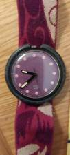 Rare Vintage Swatch Pop Watch, With Material Purple Pattered Strap