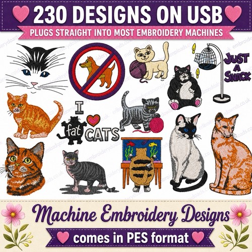 Cats embroidery pes files usb - embroidery,