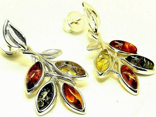 Silver amber earrings 925 - silver,