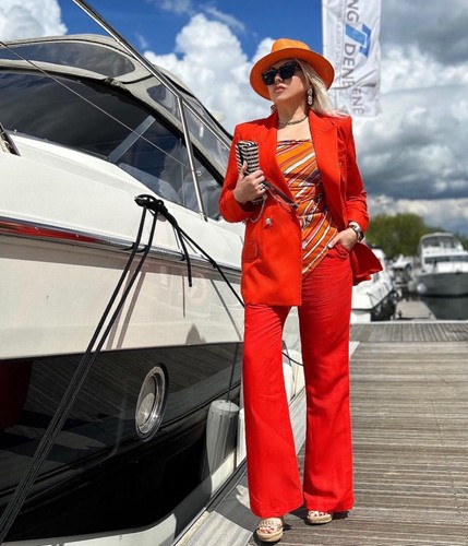 Orange blazer and trousers - blazer,