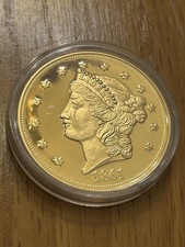 Gold-layered commemorative coin of the 1861 Liberty Head $20 coin