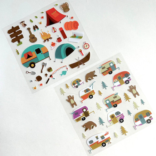 Camping trailer sticker sheets - camping,