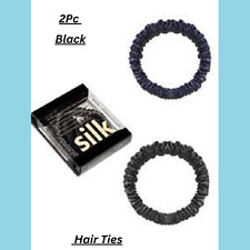 Black Pure Natural Silk 22 Momme Hair Ties, Slip Like Skinny Scrunchies