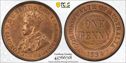 1934 penny ms63rb red - 1934, brown