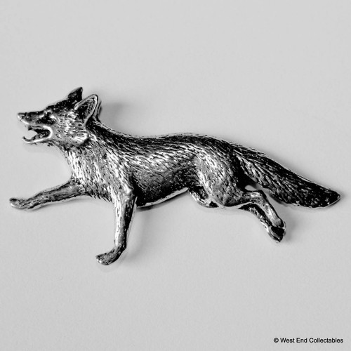 Running fox pewter pin - pewter, brooch