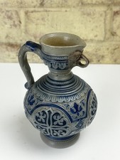 Antique 19th Century German Westerwald Stoneware Vase Jug Blue And White Vintage