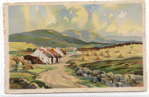 Irish mountain cottages art - cottages,