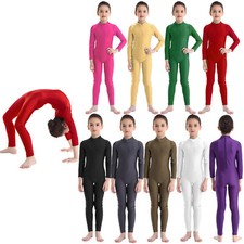 Kids Long Sleeve Dance Gymnastics Leotard Unitards Full Length Bodysuit Catsuit