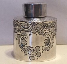 Antique Atkin Brothers Embossed Sterling Silver Tea Caddy 1892 Sheffield England