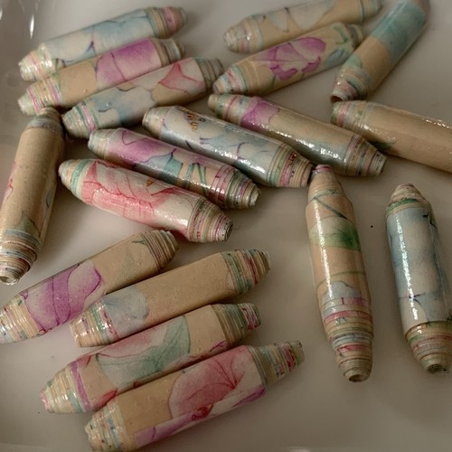 Floral rolled paper beads - floral,
