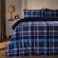 OHS Tartan Check Teddy Fleece Thermal Duvet Cover Bedding Set