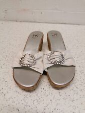 Marks And Spencer Wedge Mules Size UK 5.5 Eur 38.5 White Diamantés Slip On