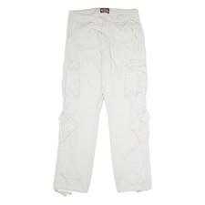 MATCHSTICK Mens Cotton White Regular Cargo Trousers W34 L32 Casual Pockets Zip