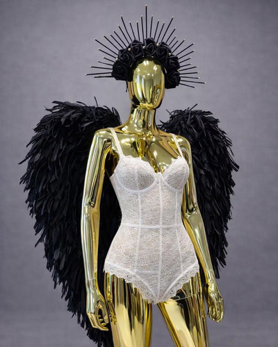 Black shaggy angel - angel, wings