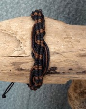 Classic Brown and Black Waxed Cotton Cord Thai Buddhist Wristband Handmade 