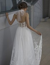 NEW Riki Dalal Charlotte Halterneck Tulle A-Line Wedding Dress Floral Glitter