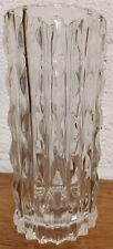 FIDENZA VINTAGE ITALIAN PRESSED GEOMETRIC GLASS VASE  - CLEAR - 23cm
