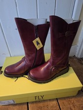 BNIB GORGEOUS FLY LONDON LEATHER MES BOOTS PURPLE BURGANDY SIZE 4 RRP £160