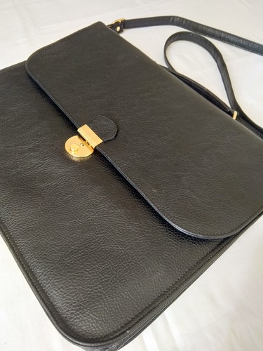 Black real leather document - black,