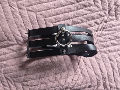 Leather studded fetish collar - fetish,