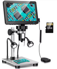 7" IPS Screen Digital Microscope 12MP 1200X Photo & Video 8 LED Light + 32GB TF