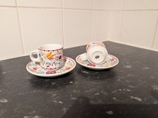 Espresso Cup and Saucer Set of 2 Retro Style Porcelain Cups with Saucers