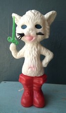Small vintage plastic toy Puss in Boots white cat 1950s 60s Hong Kong composite