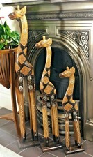 Carved Painted Wooden Giraffe Set 100cm 80cm 60cm Wood Giraffe Carving