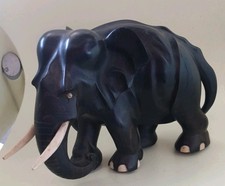 Antique Large Carved Ebony Elephant Figure  Ebony African Bull Elephant.