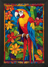 Stained Glass Parrot Framed