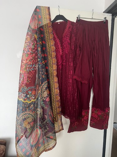 Burgundy embroidered cotton - embroidered,