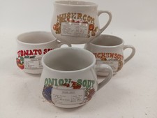 Vintage Soup Recipe Mugs Bundle Set of 4 Ceramic Retro Kitchenware 4 " Diameter