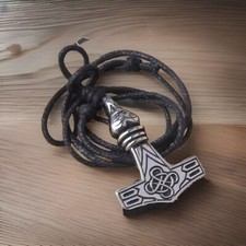 Men’s Necklace Stainless Steel Thor Hammer Norse Pendant With Rope