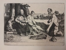 WILLIAM STRANG 1859-1921 ORIGINAL SIGNED ETCHING MEAL TIME  c 1883  Binyon # 40