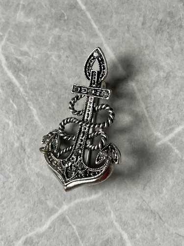Silver anchor brooch button - anchor,