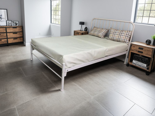 Black white metal bed - white,