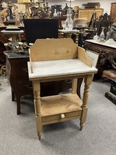 Victorian Pine Wash Stand with White Marble Top & Drawer 19th Century