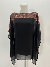 Ladies X Chainstore Black Sequined Kaftan Style Twin  Blouse Size  8-18